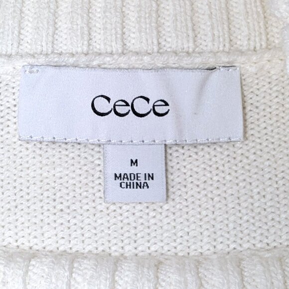 NWT Cece | Cream & Tan Turtleneck Stripe Sweater with Bell Sleeves | Size Medium - Picture 2 of 10